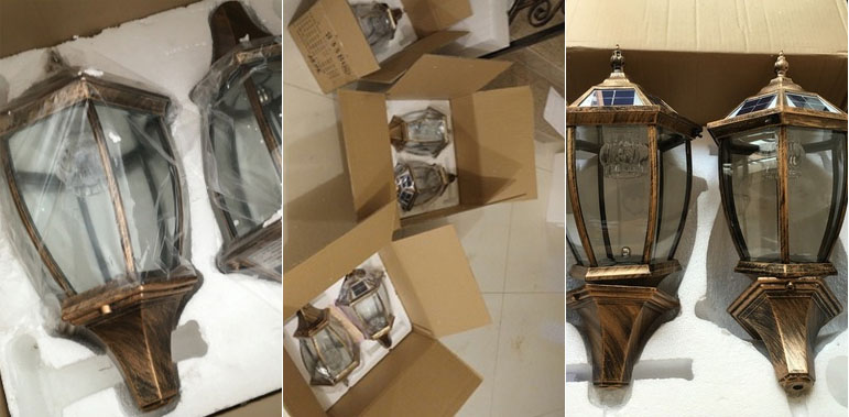 东莞宅男666视频社区照明小区高档围墙太阳能柱头灯包装实物拍照