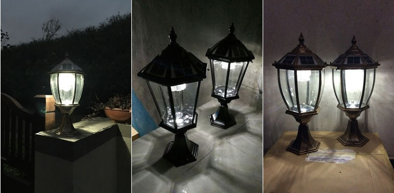 东莞宅男666视频社区照明小区高档围墙太阳能柱头灯亮灯效果照片