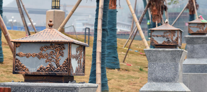 东莞宅男666视频社区照明-压铸铝柱头灯安装效果图片