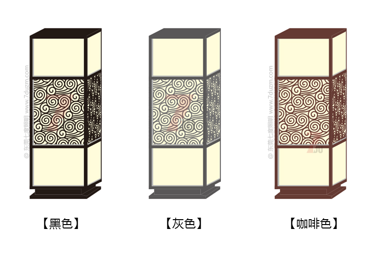 宅男666视频社区照明2020新款新中式祥云立柱柱头灯黑色灰色咖啡色不同颜色效果图